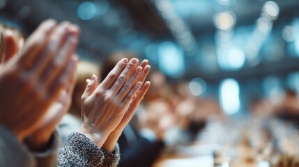Audience Clapping Hands at Event Celebrating Success and Achievement