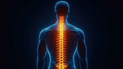 human anatomy illustration showcasing a radiant spinal column and detailed muscle structure