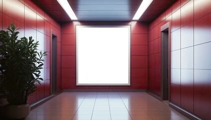 Modern red corridor with blank advertisement space