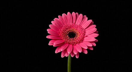Radiant Gerbera Blossom: A Symphony of Pink Petals on a Deep Black Backdrop, a Captivating Visual Expression of Floral Elegance and Natural Beauty