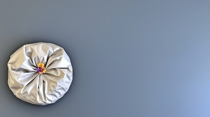 Obraz premium Beaded Flowers on Pouf with Grey Background.