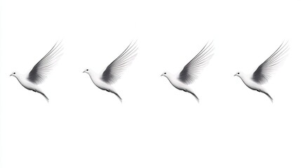 Fototapeta premium Four Doves in Flight with White Background.