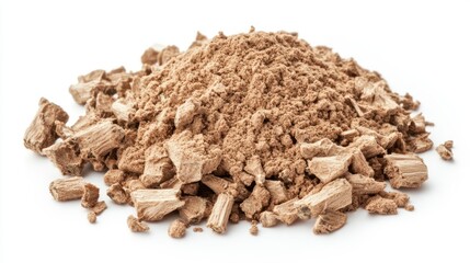 Fototapeta premium Brown powder and wood pieces pile food ingredient texture photography