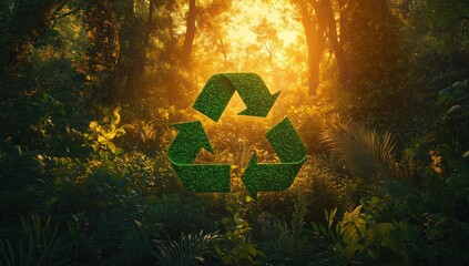 lush greenery engulfs the recycling symbol underscoring environmental responsibility and ecosystem preservation