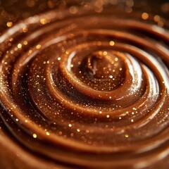 Close-up of swirls of brown, glittery caramel