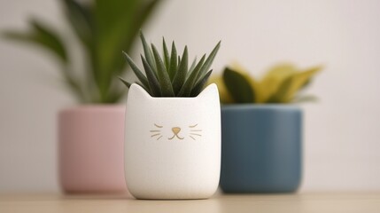 Cute cat planter with succulent.