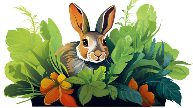 Colorful Wild Rabbit Hidden in Bushes - Vibrant Fauna Photography