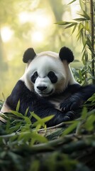 Panda among bamboo foliage