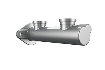 Detail of Automotive Brake Master Cylinder Housing: Isolated Metal Car Component on Transparent PNG Background, Perfect for Vehicle Repair Diagrams, Industrial Design and Automotive Engineering Visual