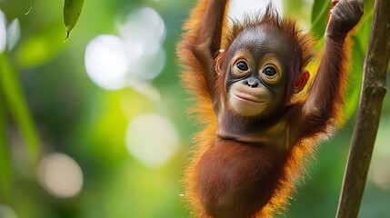 Orangutan infant in forest habitat