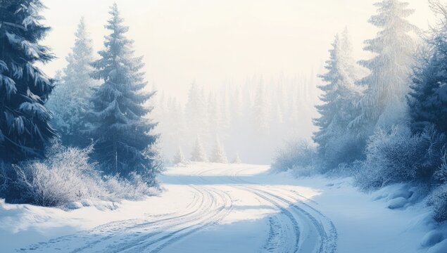 Snowy winter forest path (1) - Powered by Adobe