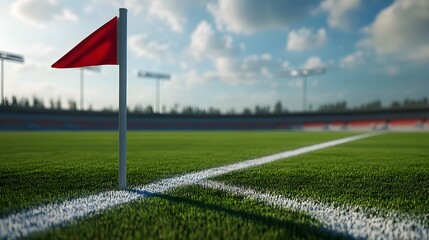 Soccer field corner flag photo for sports background and athletic competition
