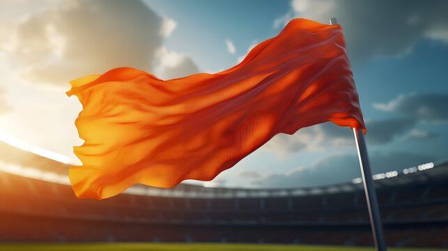 Orange flag waving at stadium with bright sunlight stock photo and video footage