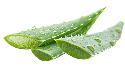 Fresh Aloe Vera Leaf with Water Droplets Isolated on PNG Transparent Background
