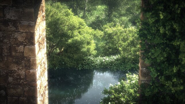 Serene Forest Pond View. - Powered by Adobe