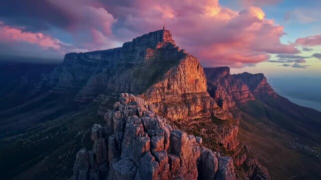 Majestic Table Mountain at Sunset Cape Town, South Africa