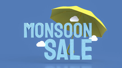 The Yellow umbrella for monsoon sale concept 3d Rendering.