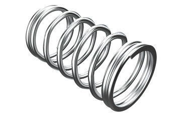Silver Metal Compression Spring for Mechanical Applications, Close-up of a Helical Compression Spring, 3D Rendering, Durable Metal Spring for Industrial or Automotive Use on a PNG Transparent