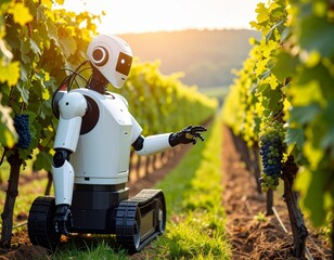 a robot takes care of the vineyard