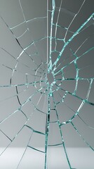 Obraz premium Shattered broken glass with detailed cracks forming a spider web pattern on a transparent surface, ideal for conveying fragility, destruction, or dramatic visual impact