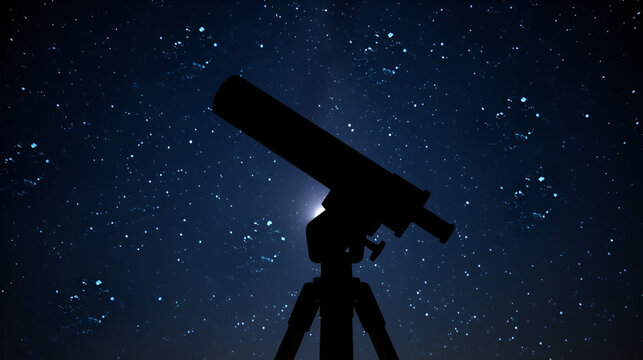 The shape of a telescope framed by a starry night, encapsulating the theme of stargazing and astronomy..
