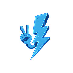 Obraz premium Stylized blue hand making a peace sign with dashing outlines.