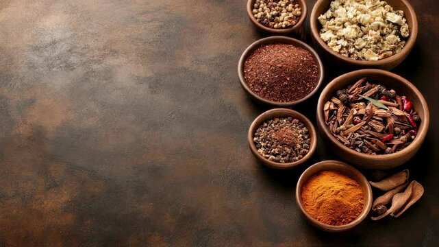 Aromatic Spices and Herbs Collection on Rustic Background