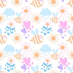 Kids seamless bee pattern for fabrics and packaging and gifts and cards and linens and wrapping paper
