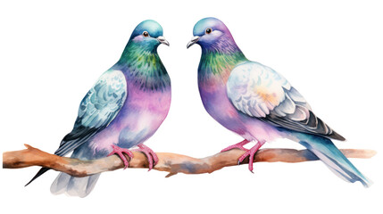 Watercolor Iridescent Pigeon Birds Clipart — Hand-Painted Urban Bird Illustration on Transparent Background

