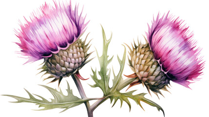 Watercolor Thistle Flowers Clipart &mdash; Hand-Painted Wildflower Illustration on Transparent Background

