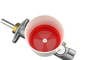 Naklejka premium Red Fluid Level Sensor or Baffle for Automotive Master Cylinder Reservoir, Component for Hydraulic System Reservoir, Internal Component for Brake or Clutch Fluid Tank, Concentric Ring Design on a PNG