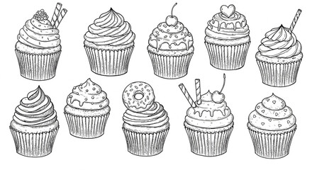 Delicious cupcake assortment with various toppings and designs, creating a visually appealing and delectable confectionery array for baking projects