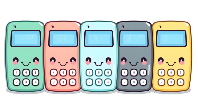 Colorful and Cute Calculator Object for Kawaii Designs and Educational Concepts