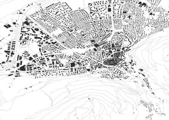 Fototapeta premium Chur City Vector Art - Zoomed Highway & Buildings Skyline (Switzerland)