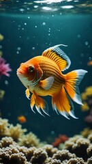 Fototapeta premium beautiful goldfish swimming in water