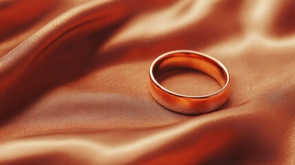 Gold wedding ring on copper satin fabric elegant jewelry macro photography
