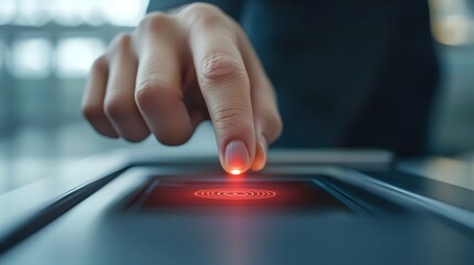 Finger scanning on device with red light and circular pattern on the screen