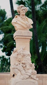 Monte Carlo, Monaco Memorial bust of the French composer and conductor Hector Berlioz in the park. Vertical