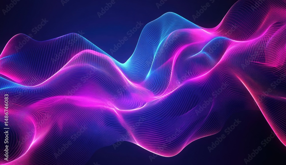 Poster abstract digital waves of vibrant glowing neon colors. dynamic, flowing lines create a sense of move