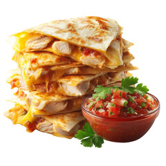 Delicious stack of chicken quesadillas with salsa, perfect for a tasty meal