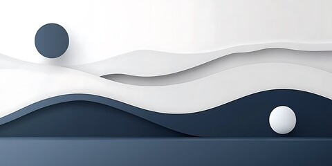 Abstract layered waves and spheres in modern minimalist design concept