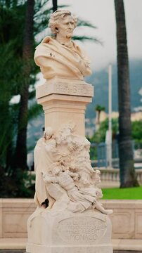 Monte Carlo, Monaco Memorial bust of the French composer and conductor Hector Berlioz in the park. Vertical