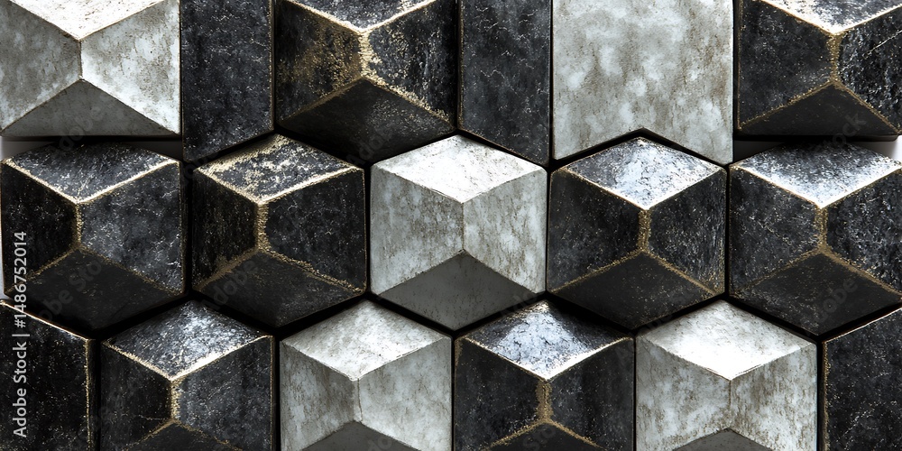 Poster polished metallic cubes arranged in an abstract geometrical structure