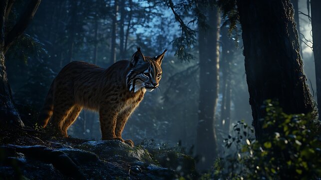 Bobcat in forest silhouette - Powered by Adobe