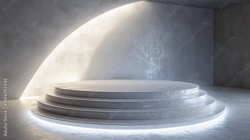 Poster modern minimalist white round platform stage concrete studio backdrop elegant product display showca