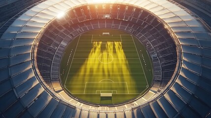 Fototapeta premium Aerial view of soccer stadium football field architecture sports arena venue grandstand professional game