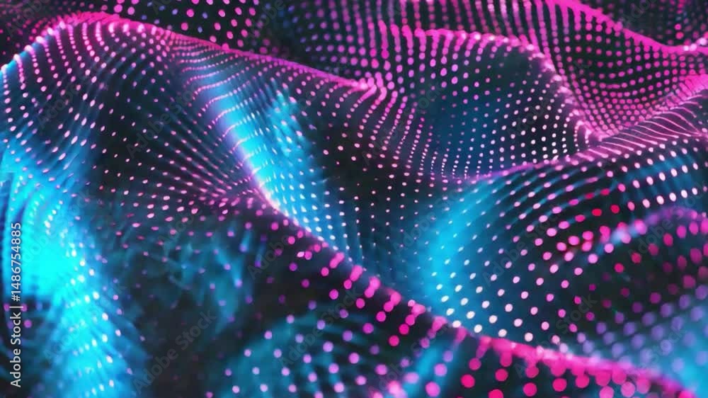 Poster vibrant digital abstract waves of pink and blue dots create mesmerizing visual effect, showcasing de