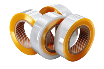 Transparent Tape Rolls: A close-up shot of multiple transparent tape rolls showcases the clarity and adhesive quality of the product, perfect for various uses.