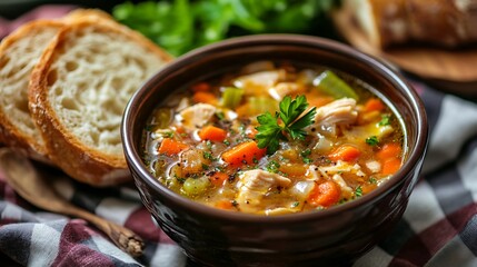Hearty Chicken Vegetable Soup with Fresh Bread