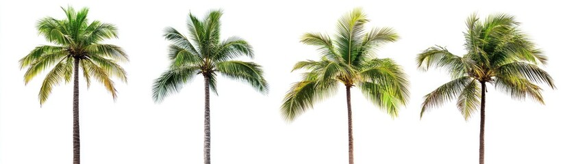 Four Tropical Palm Trees Against a White Background